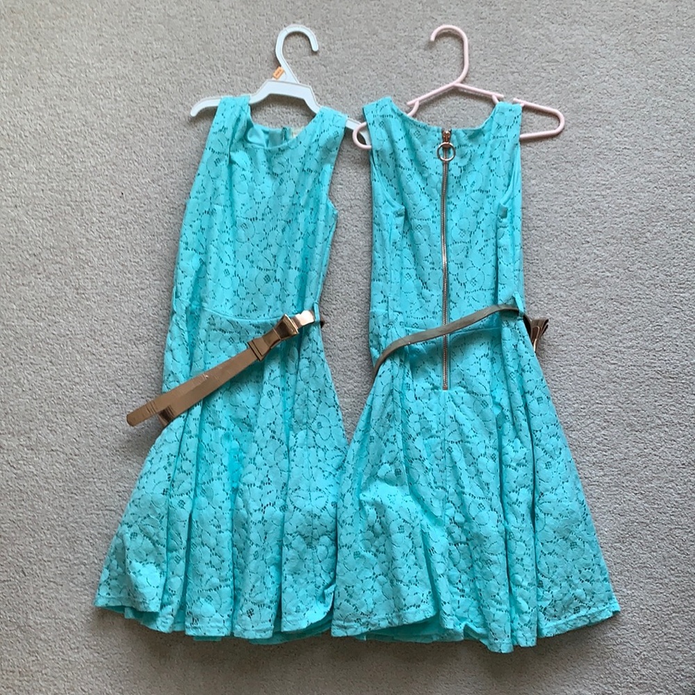 BTween Aqua dress with Rose gold belt